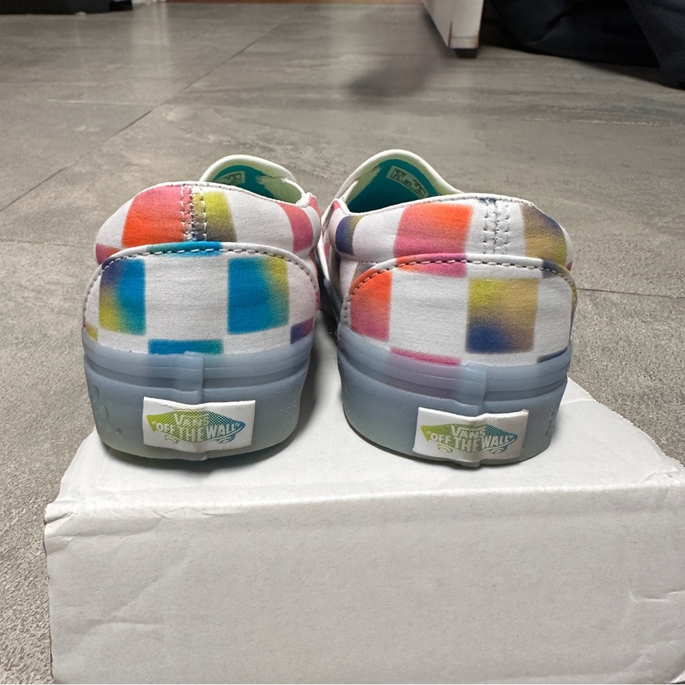 Vans Slip-On Cultivate Care Checkered Rainbow Skate Shoes Blue Gum Sole I Exist - Picture 4 of 11
